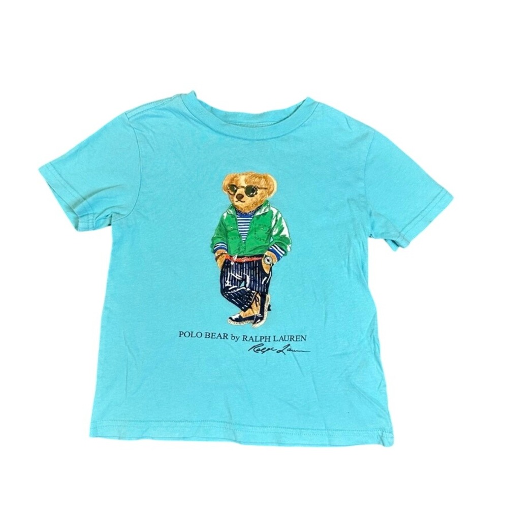 Polo Ralph Lauren Polo Bear Turquoise Blue Cotton Graphic T-Shirt Kids Size 4 4T